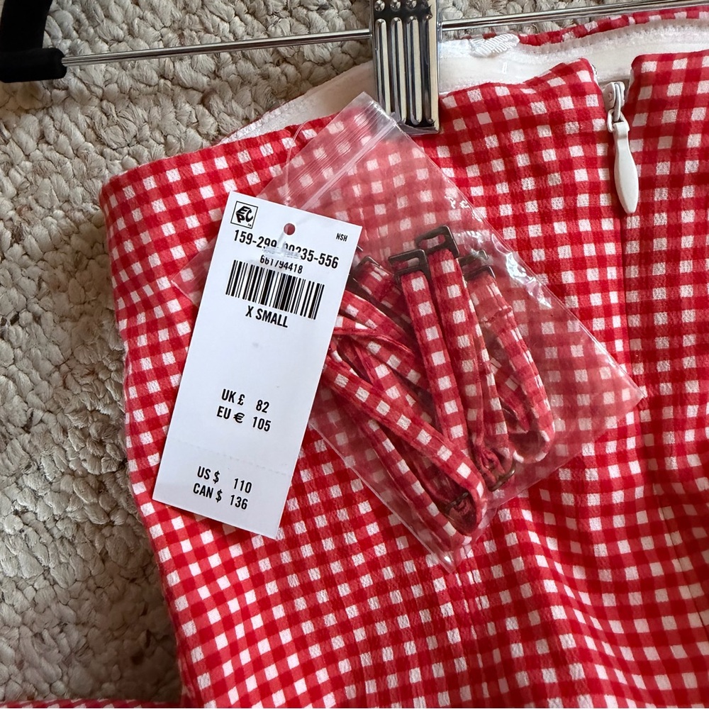 Abercrombie & Fitch Strapless Pink Gingham Midi Dress - Picture 2 of 6